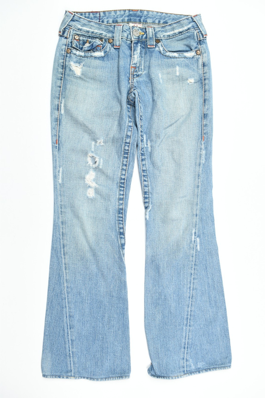True Religion Joey Bootcut Jeans Womens 27 Blue Distressed Low-Rise Slim Cotton